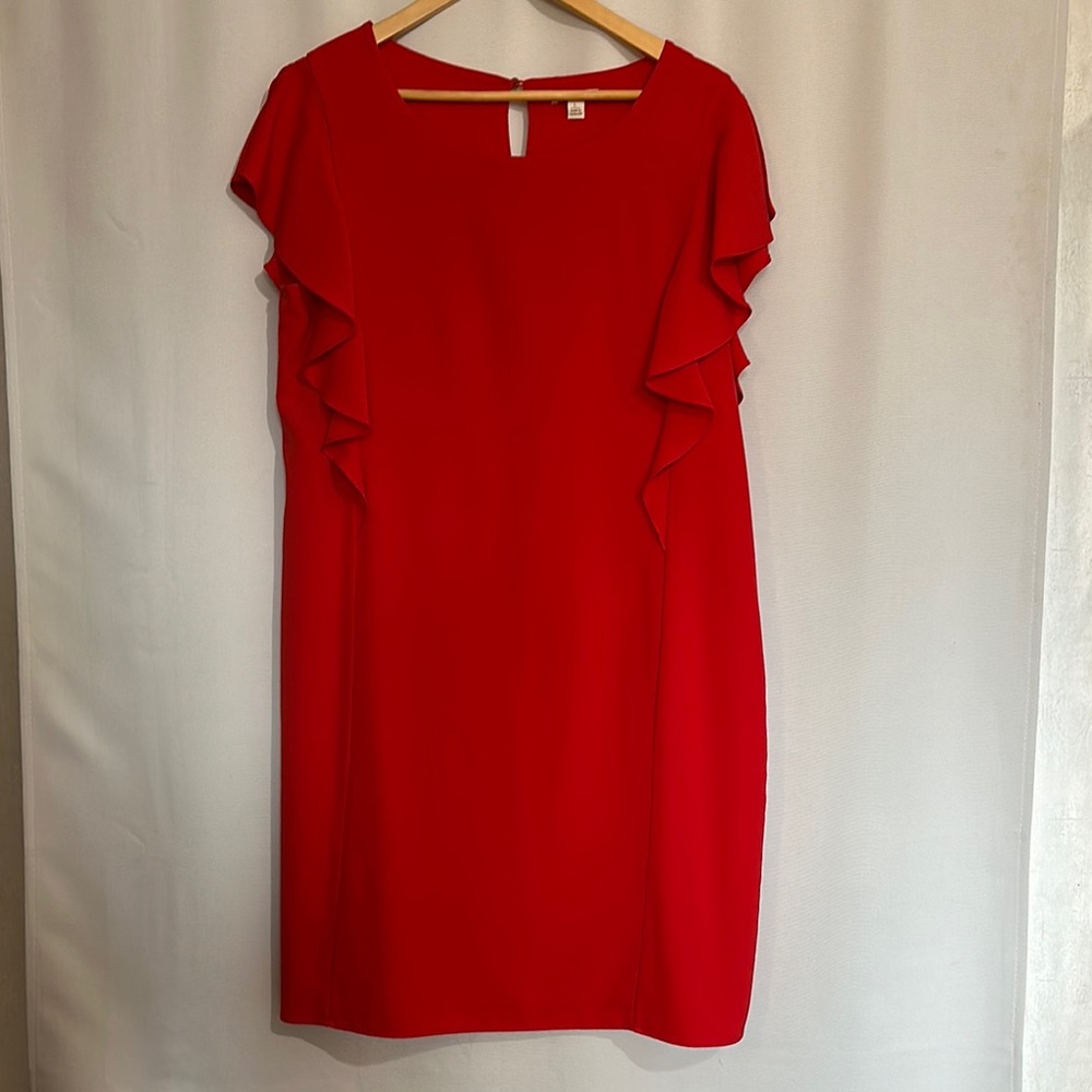 H&M Red Ruffled Sheath Midi Dress